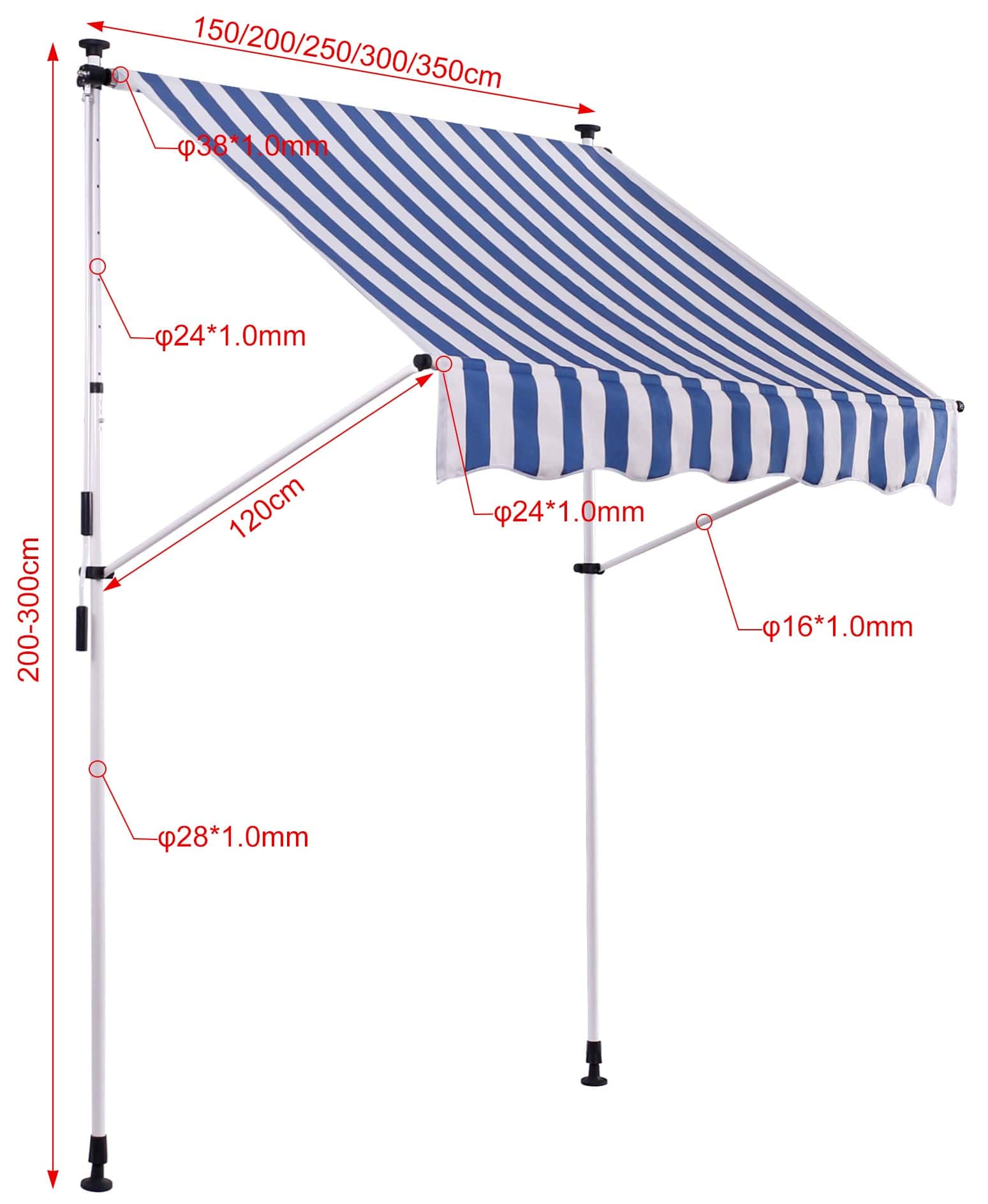 Klemmmarkise Westerly 350x120 cm, weiß/blau