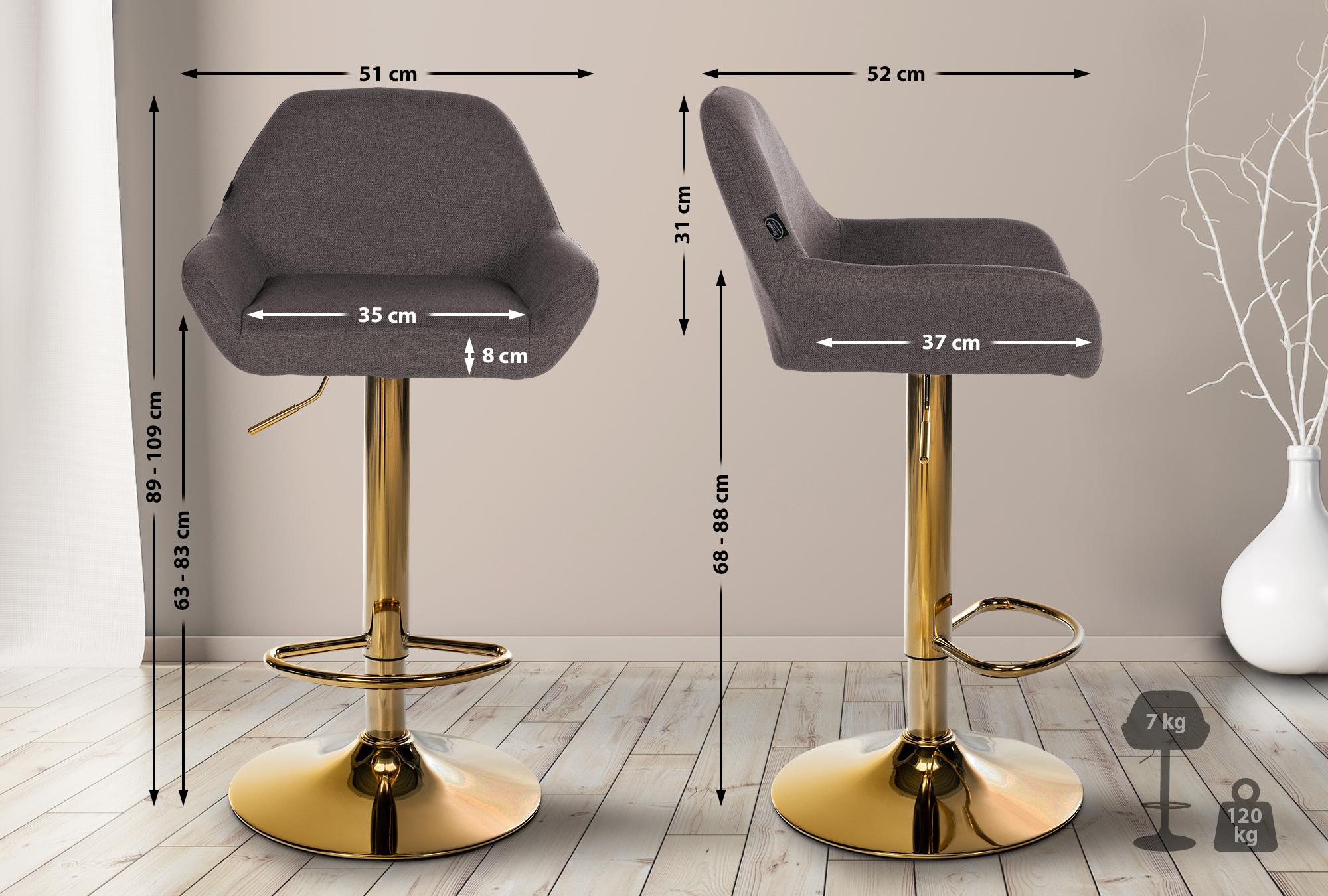 2er Set Barhocker Braga Gold Stoff, dunkelgrau