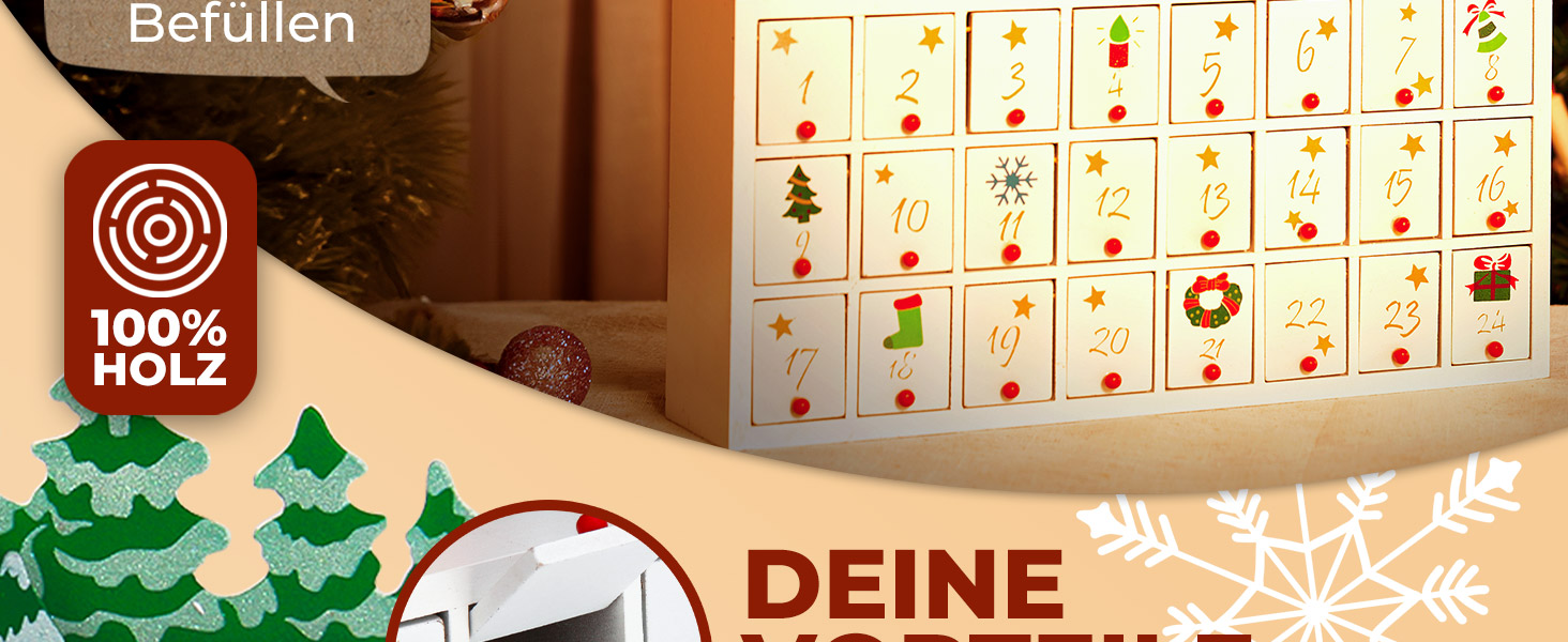 Adventskalender Winterlandschaft Holz