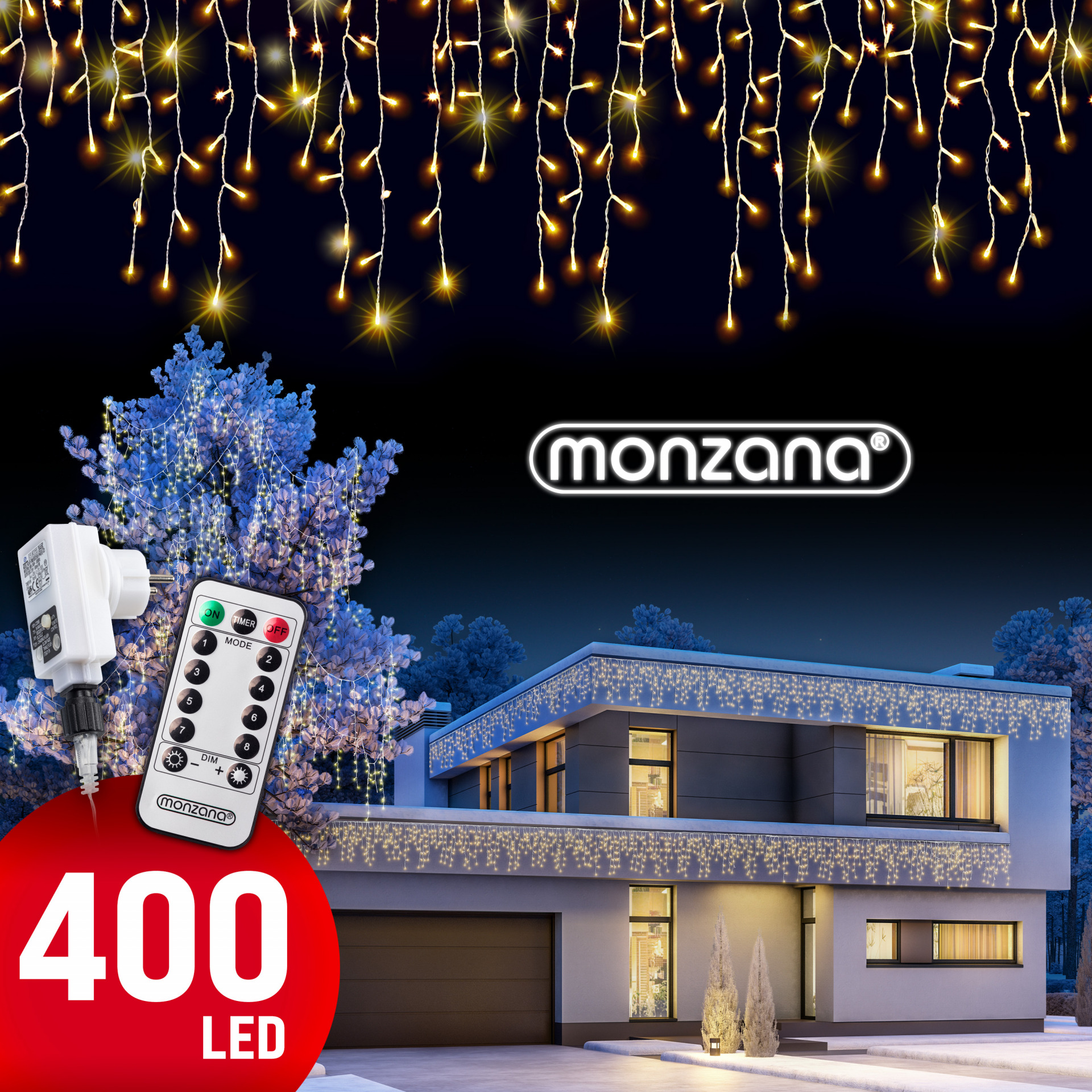 Regenlichterkette LED Warmweiß 15m Fernbedienung