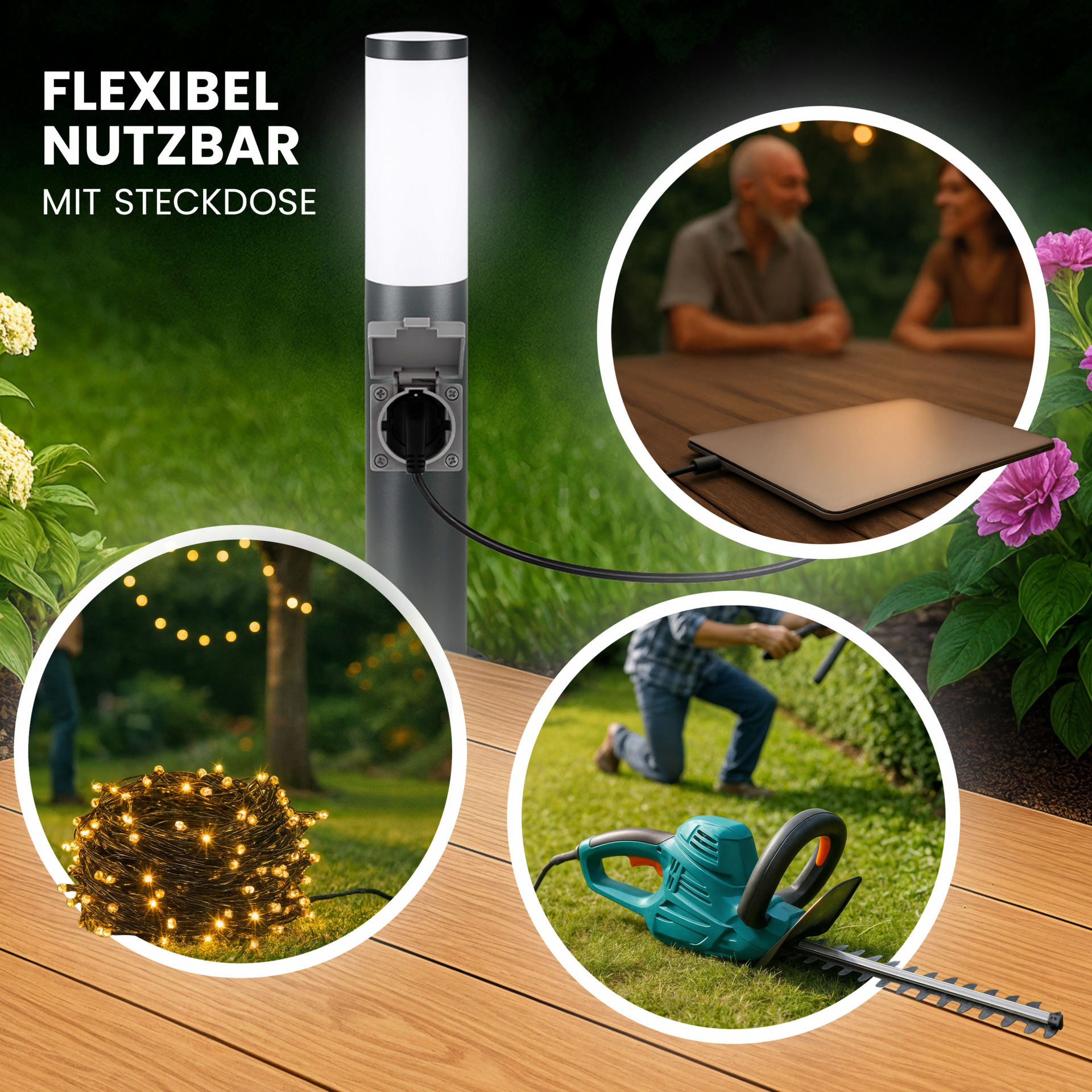 Wegeleuchte Dahlia mit Steckdose Anthrazit