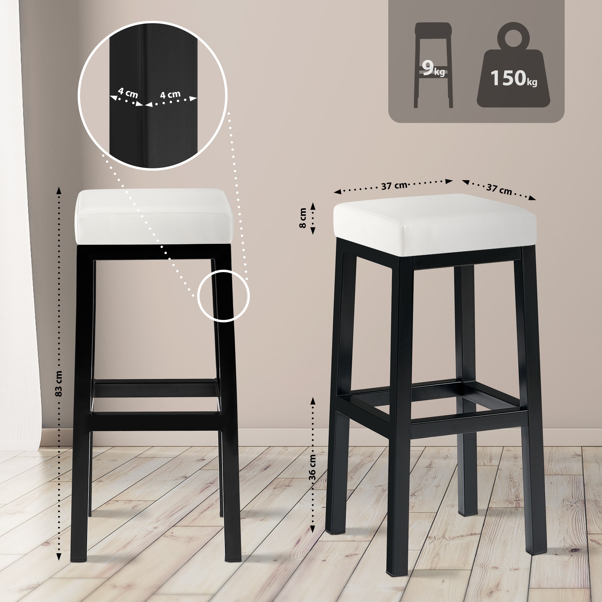 Barhocker Taylor B85 Kunstleder, weiß