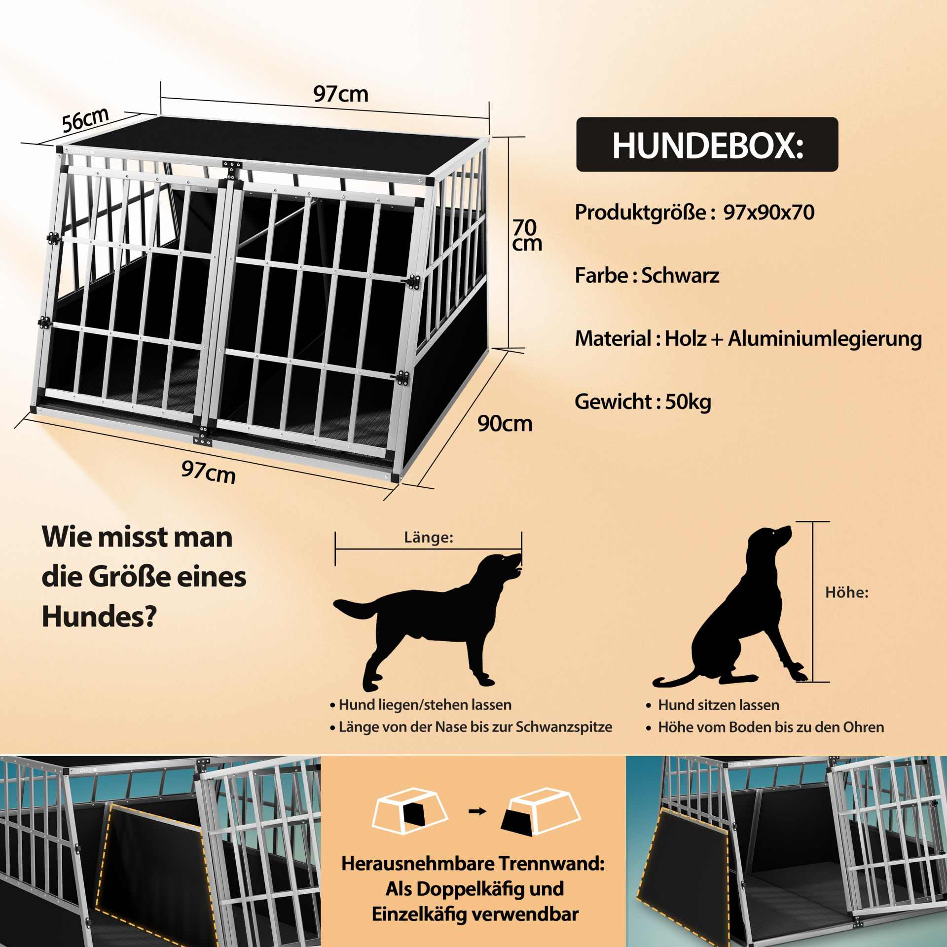 Hundetransportbox XXL 97x90x70cm Alu