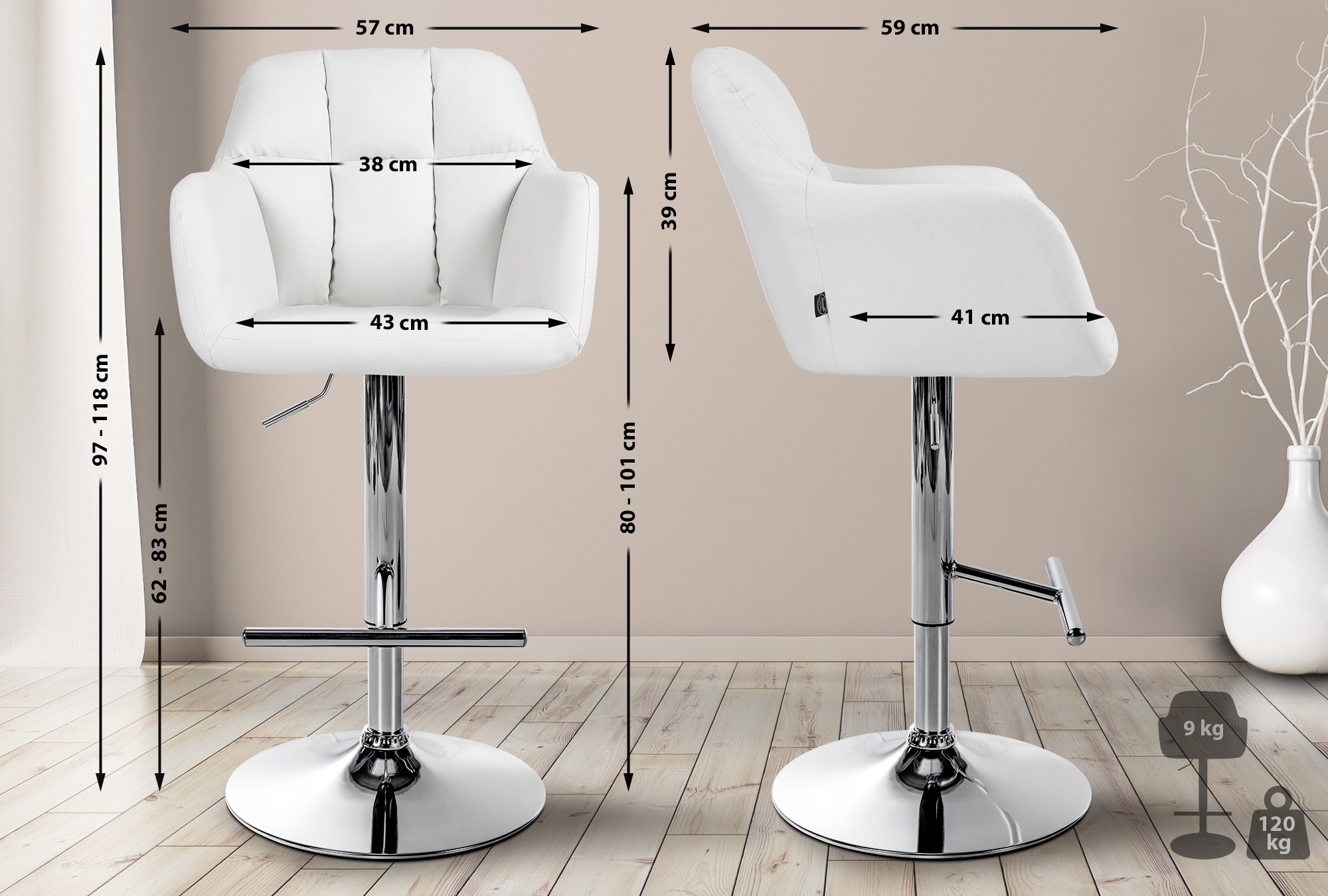 Barhocker Natoma Kunstleder chrom, weiß