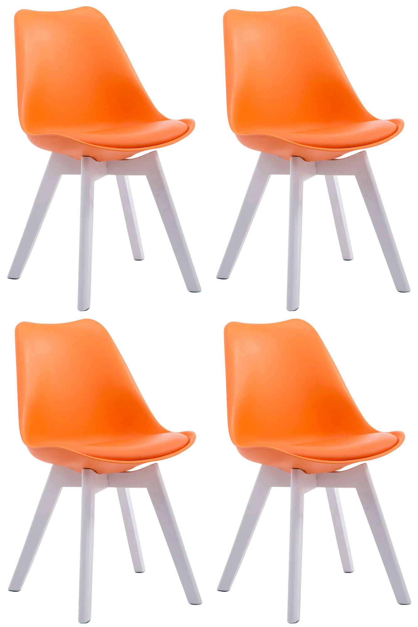 4er Set Besucherstühle Borneo V2 Weiß Kunstleder, orange