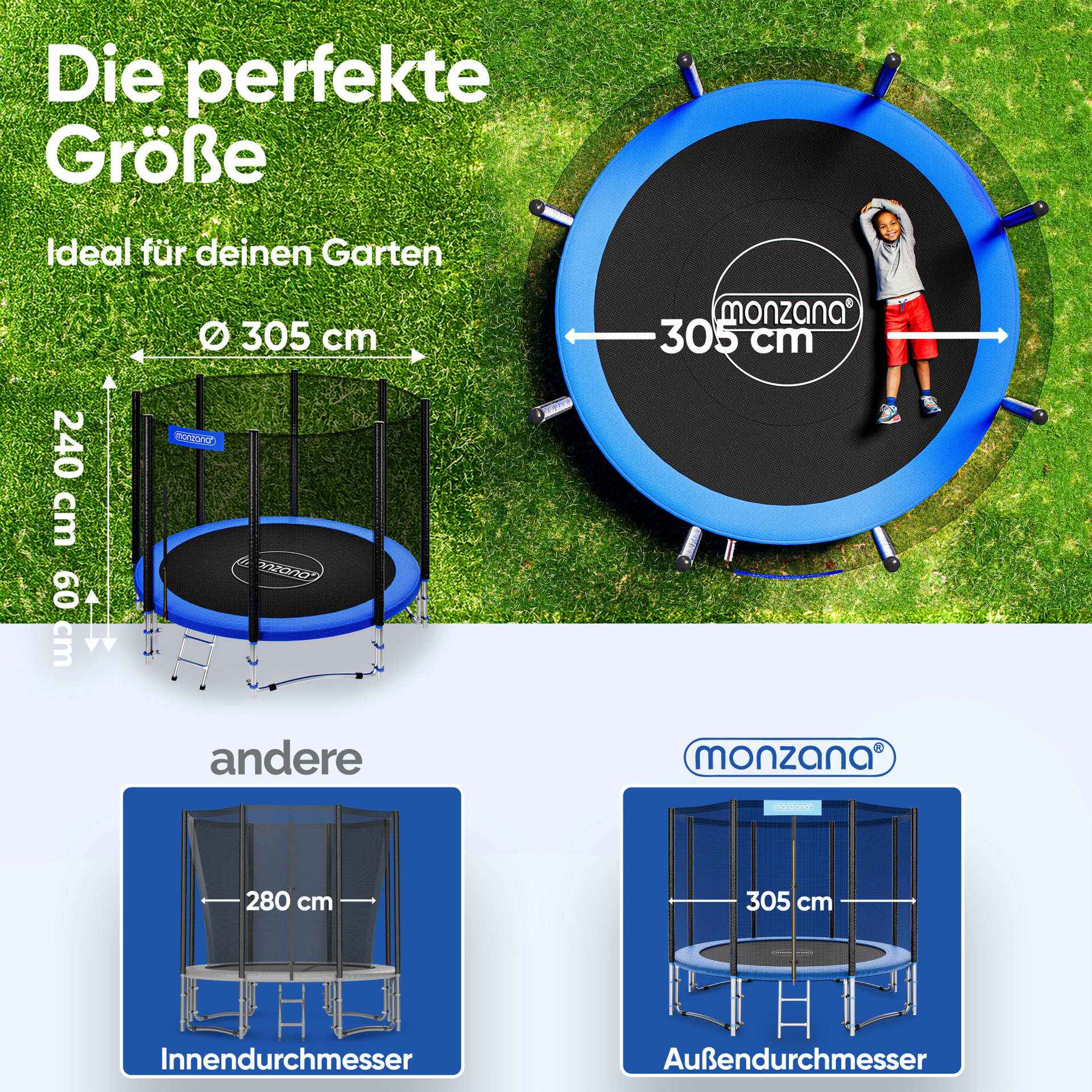 Trampolin Ø305cm inkl Sicherheitsnetz TÜV SÜD GS