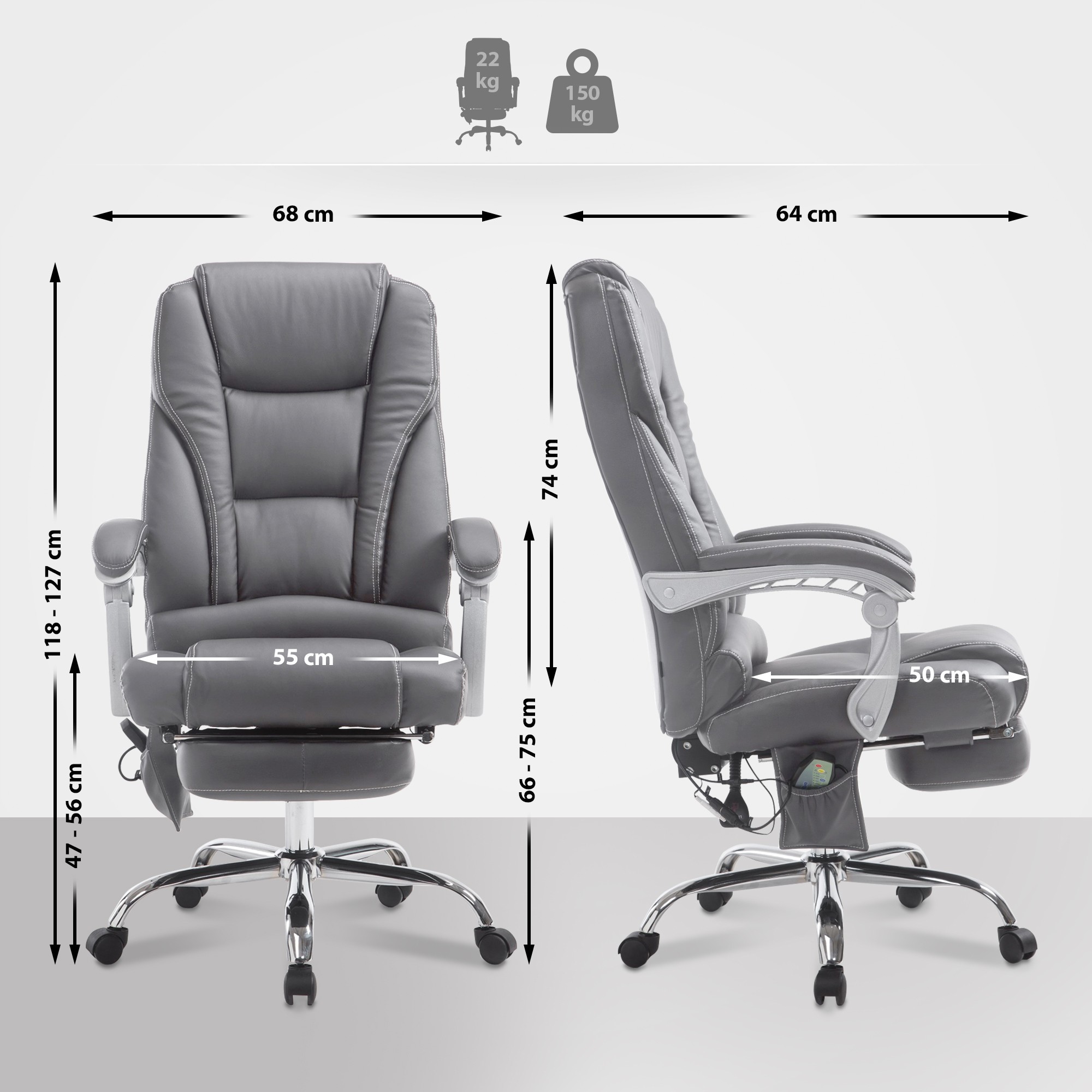 Bürostuhl Pacific mit Massagefunktion V2, grau