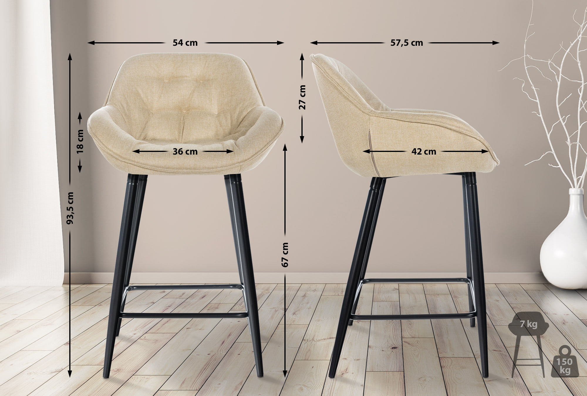 Barhocker Gibson Stoff, creme