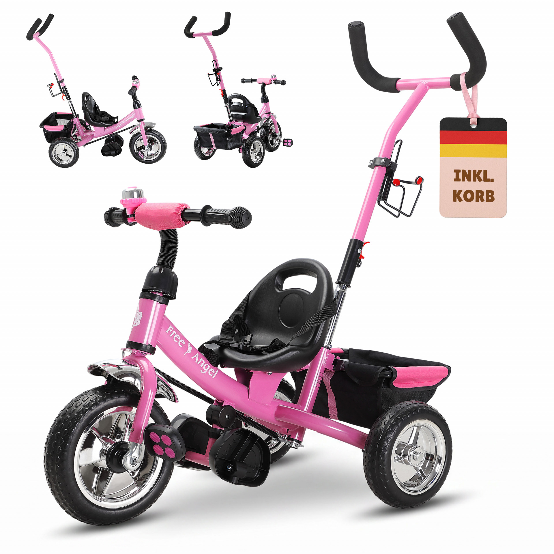 Kinderdreirad Free Angel Pink Metall Schiebestange