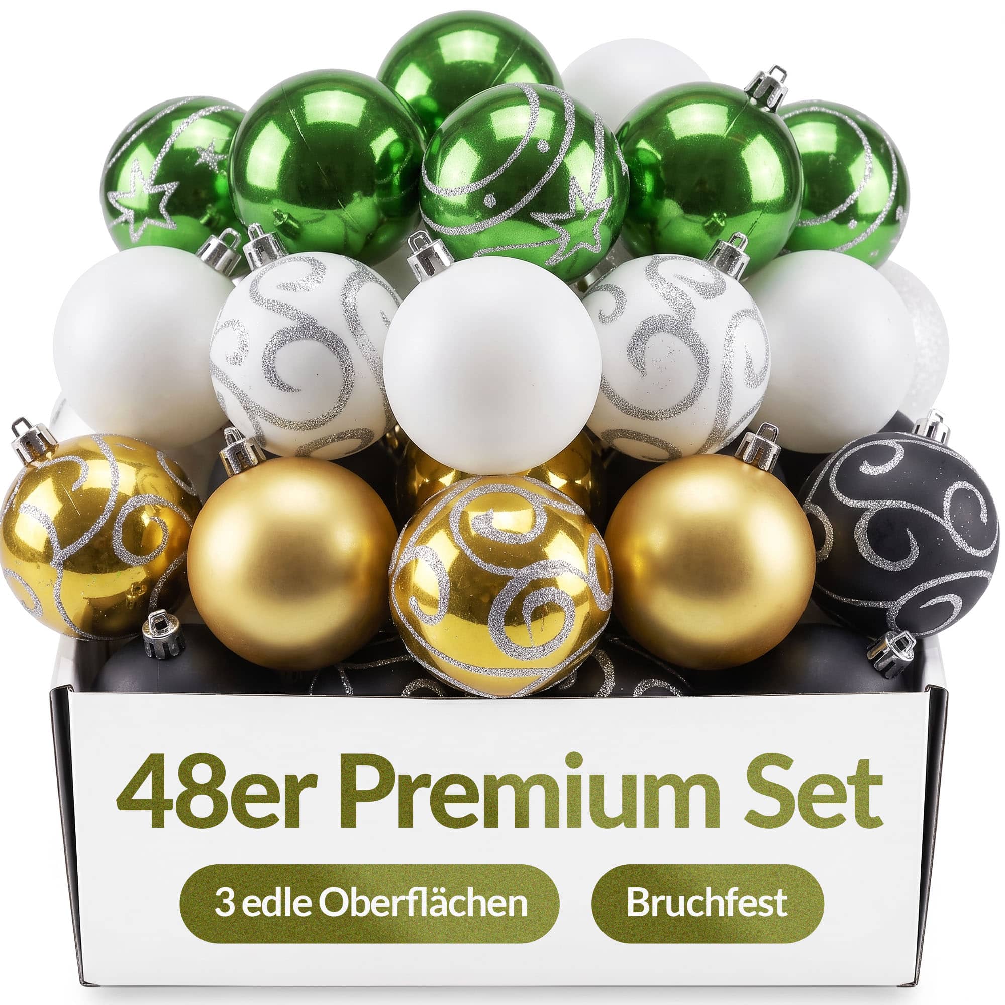 Weihnachtskugeln Bunt 48 tlg in matt glänzend + glitzernd