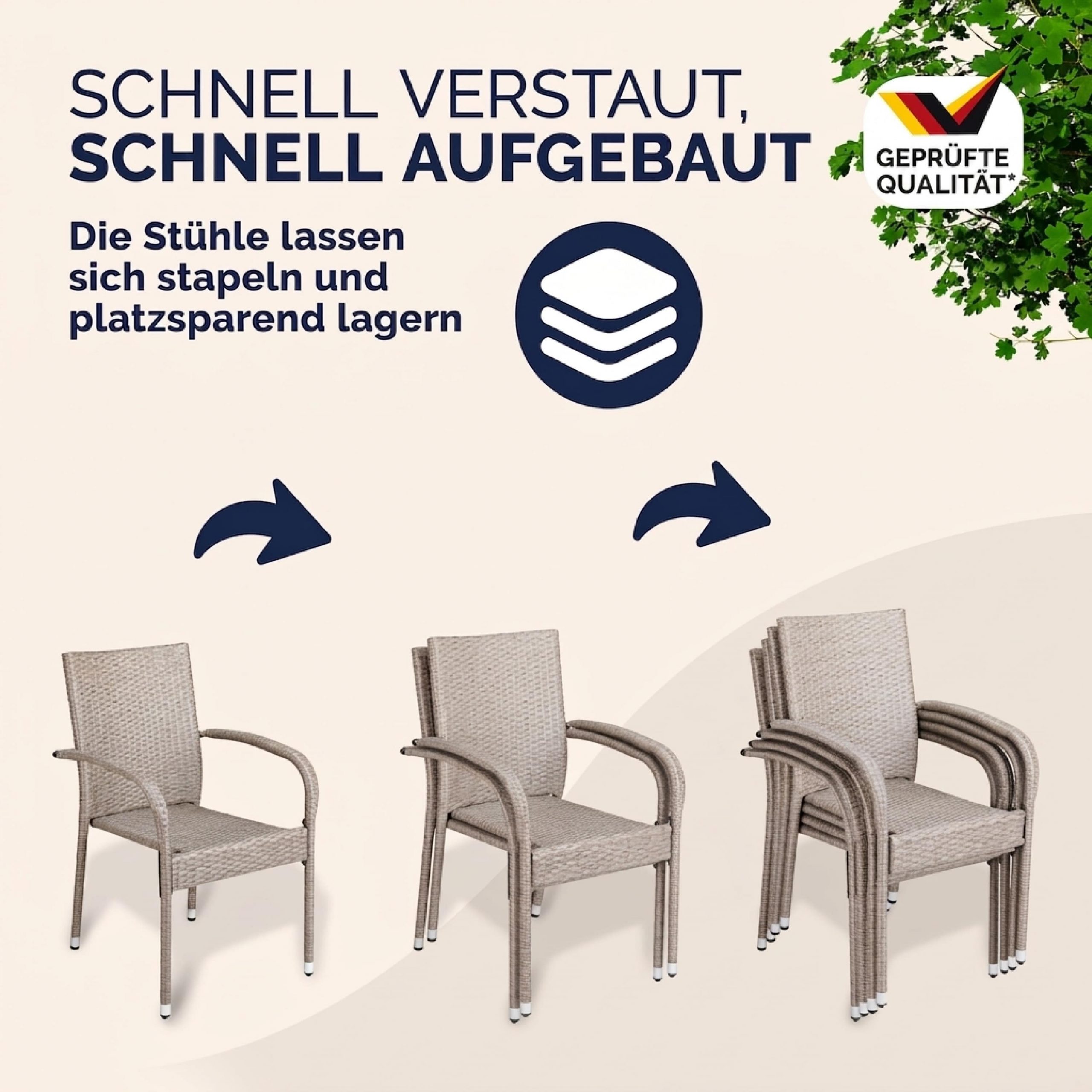 Polyrattan Stapelstuhl Comfort 4er-Set Creme